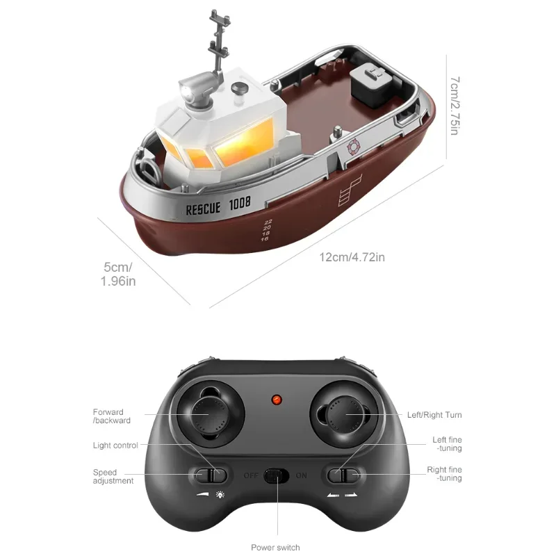 Remorque RC lumières fraîches sous-marines, Mini modèle de bateau télécommandé pour enfants, jeu de compétition de piscine intérieure, jouets cadeau d'anniversaire pour garçon, 1/32