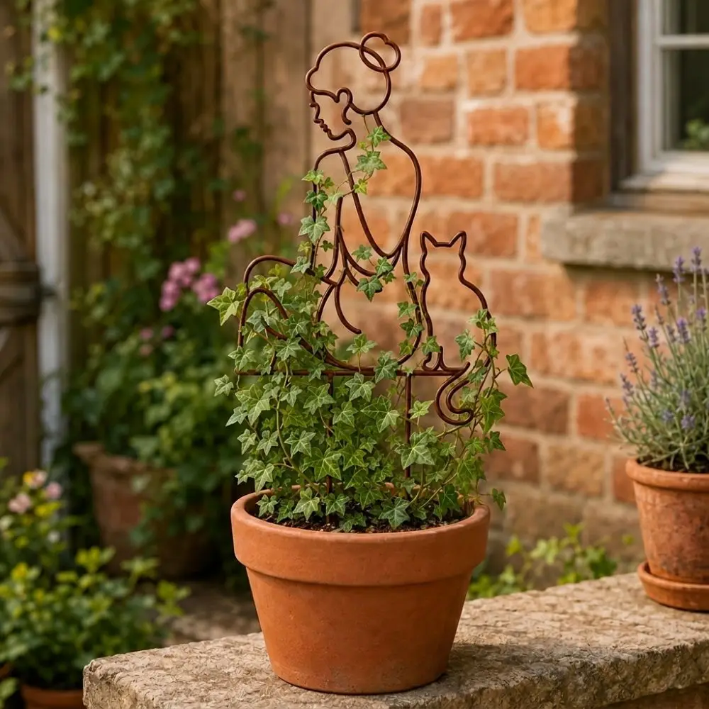 Distressed Iron Character Silhouette Plant Trellis Hollow Out Strong Load Bearing Lady Plant Support Pile Minimalist Artistic