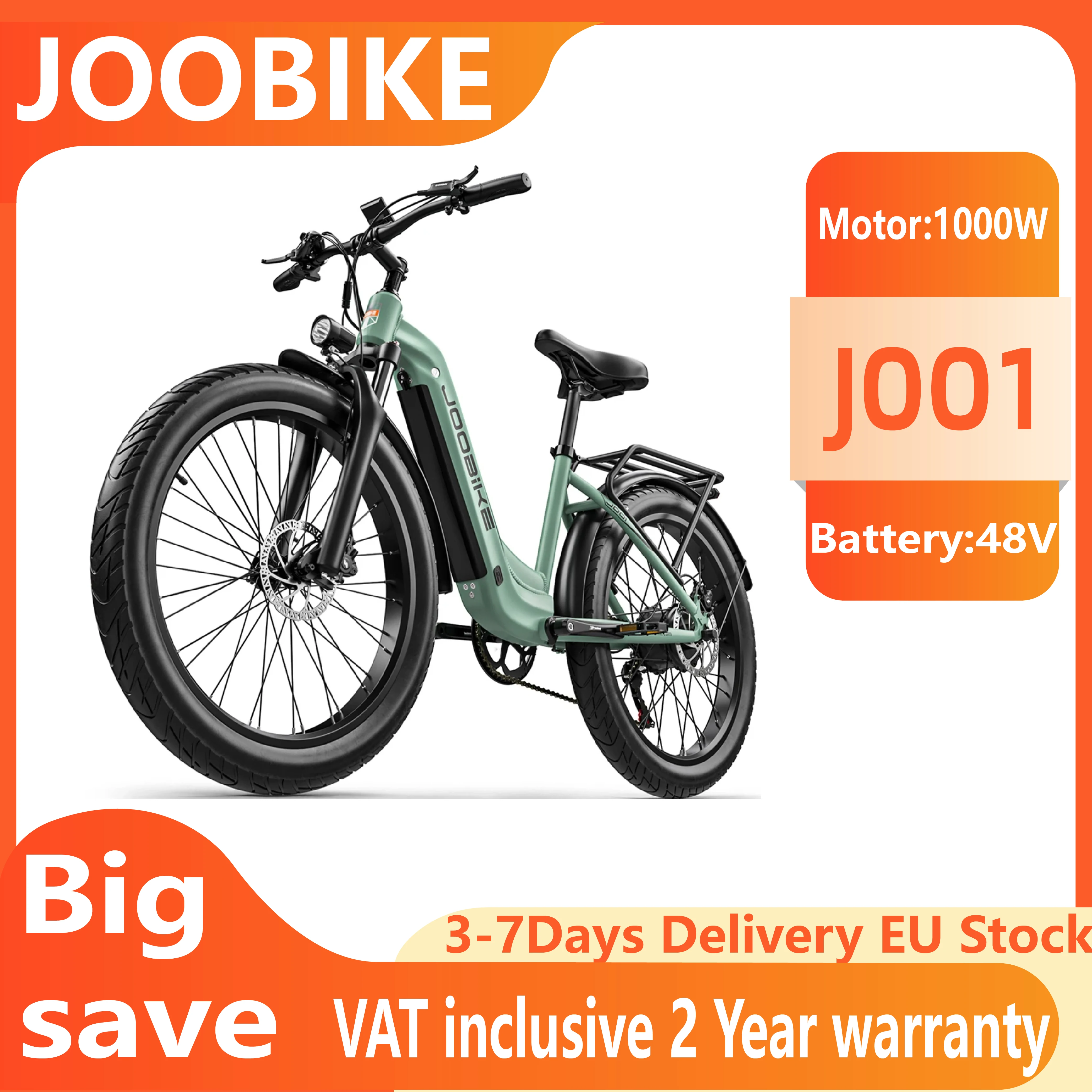 Scooter électrique tout-terrain JOOBIKE JOO1 1000W, vélo de ville pour hommes, batterie 48V17.5AH, 26 pouces, vélo électrique tout-terrain pour adultes