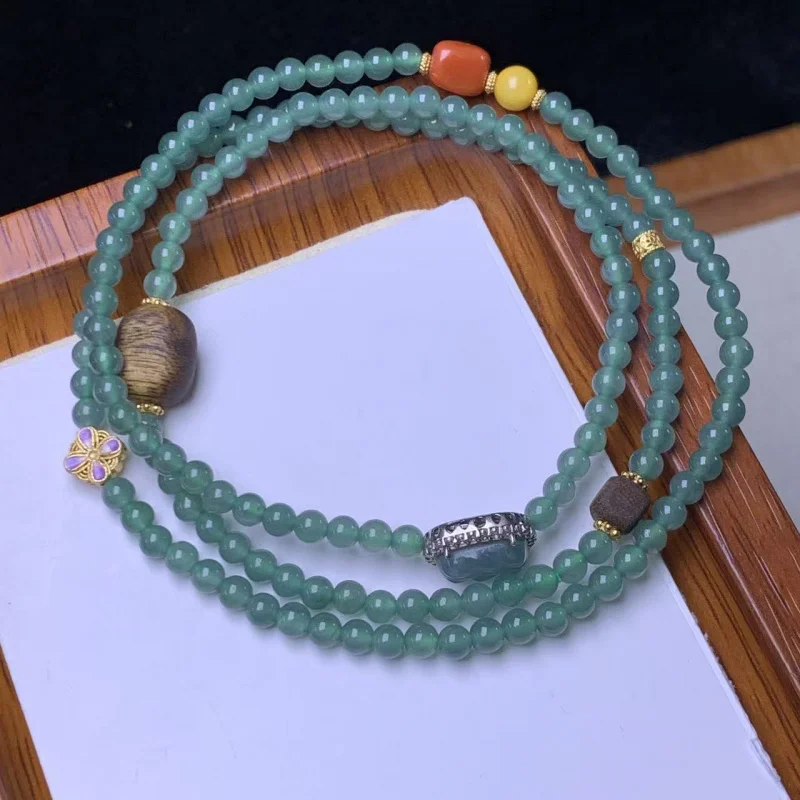 Natural Jadeite A Design Three-Layer Bracelet with Exquisite S925 Silver Accessories