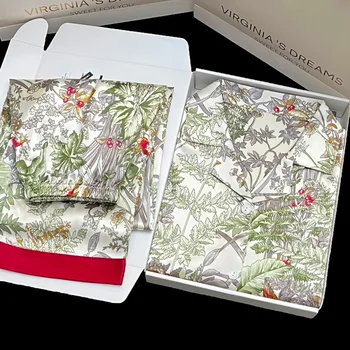 여성 잠옷 시뮬레이션 얇은 정글 꽃 봄과 여름 실크 긴팔 바지 여성 패션을위한 잠옷 잠옷