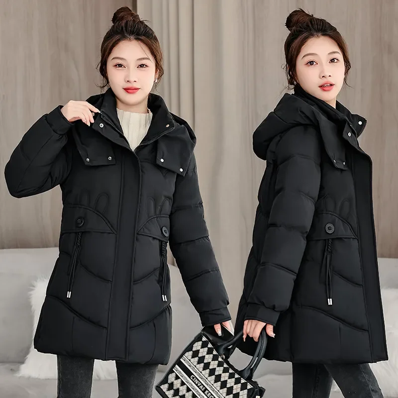 2025 New Winter Coat Women Parkas Casual Clothing Jacket Hooded Parka Thick Black Red Snow Outerwear Female Cardigan