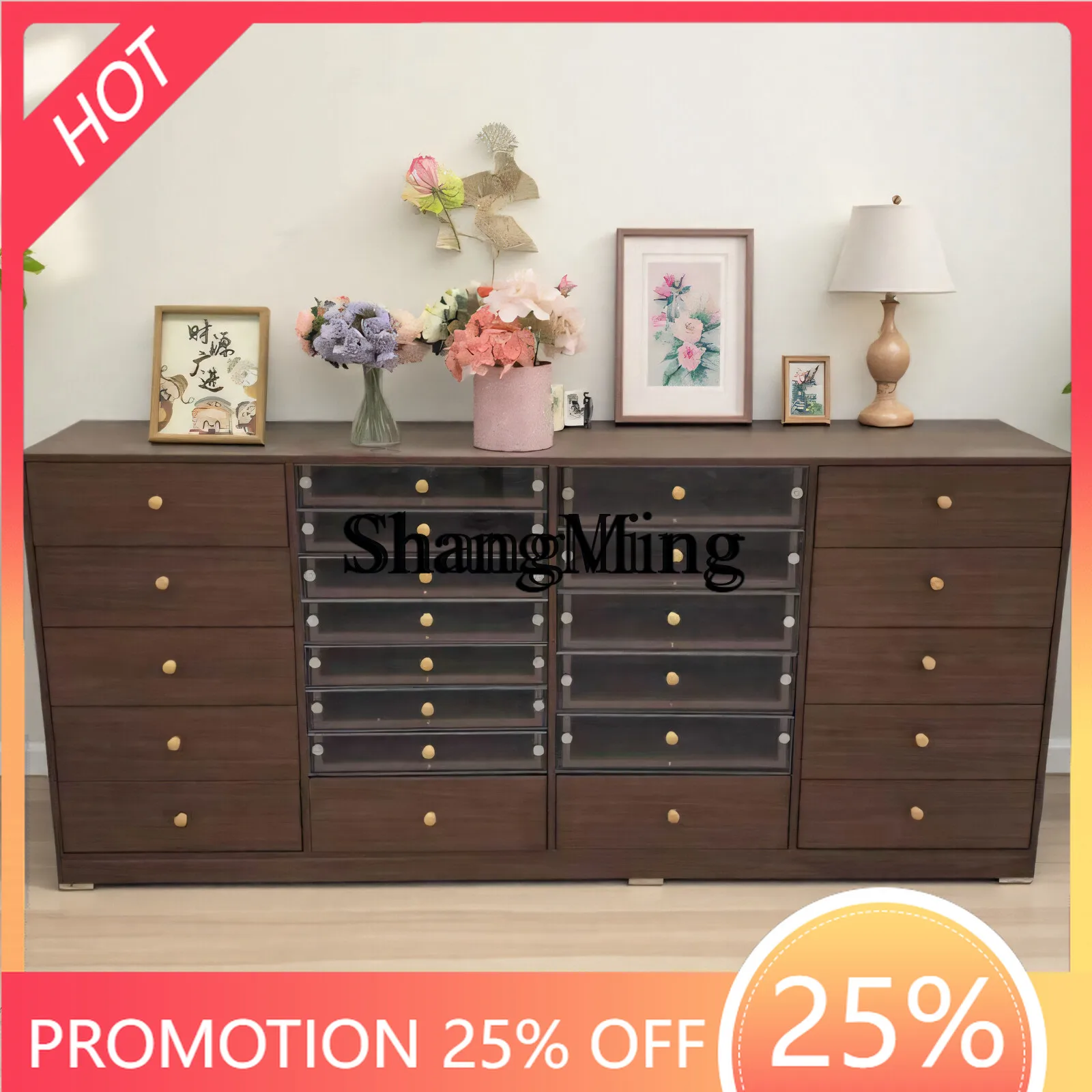 Novo Armário de Manicure Retro em Madeira Sólida Cor Noz, Armário de Exibição para Armazenamento de Esmaltes