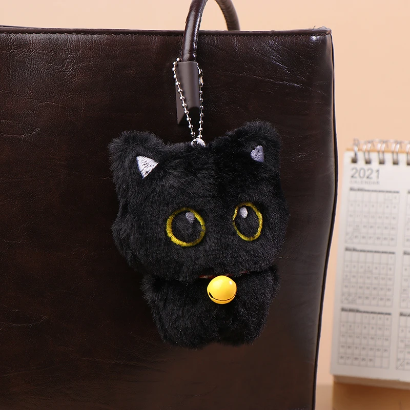 1PC การ์ตูนแมวตุ๊กตายัดไส้ตุ๊กตาน่ารัก Bell Black Cat ตุ๊กตาของเล่นพวงกุญแจกุญแจรถกระเป๋าเป้สะพายหลังกระเป๋าตกแต่งเด็กของขวัญ