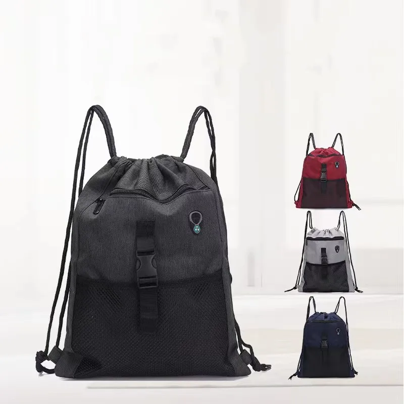 Drawstring Bag Gym with Pockets Sports Sack with Unisex Handle Drawstring Backpack Lightweight Travel Beach Bags for Men Women