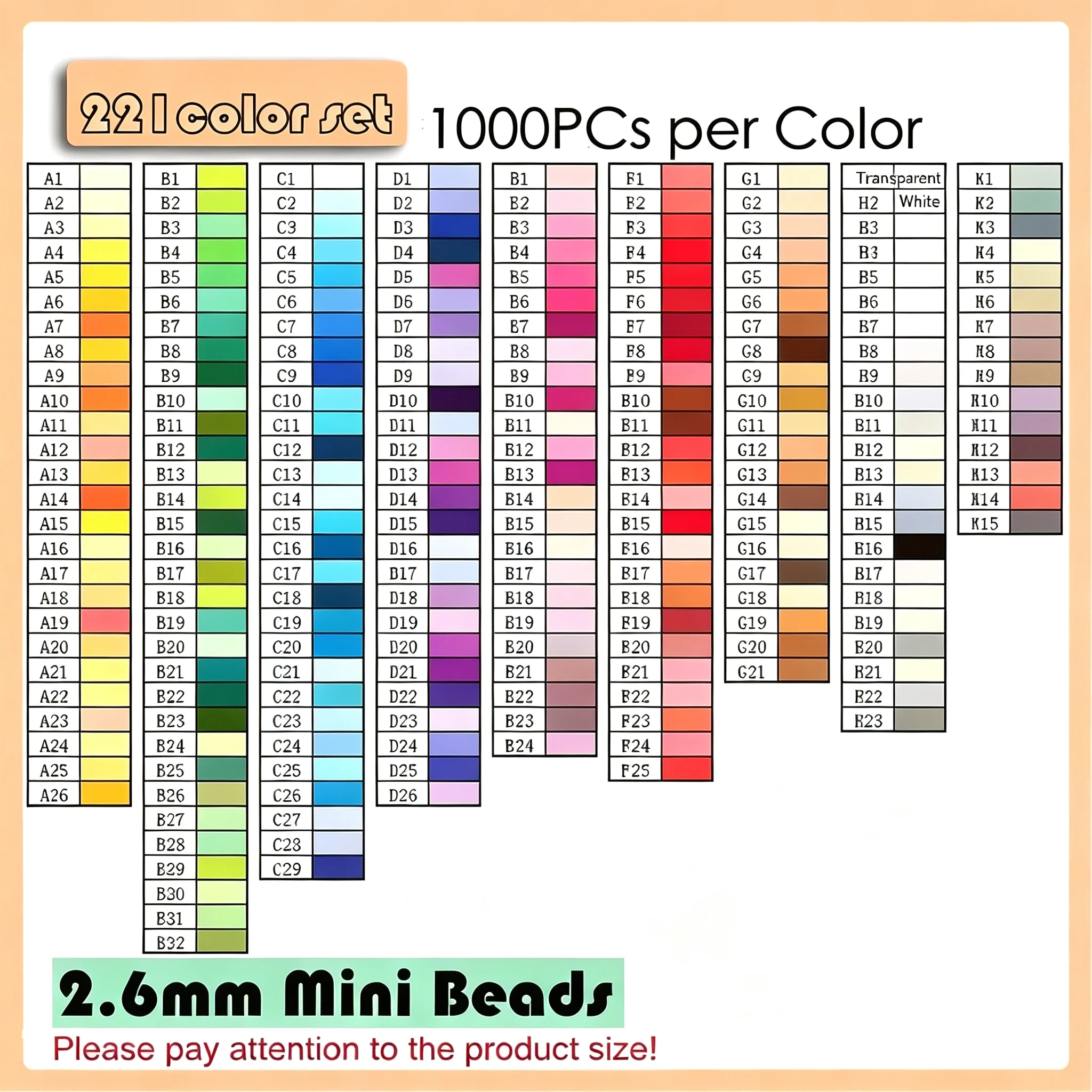 Yantjouet 2.6mm Mini Beads 221colors 1000 per color Iron Beads Kit Pixel Art Perler Beads Gift