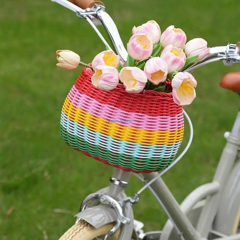 

11UE Bicycles Plastic Bike Basket for Boys Girl Bike Wicker Basket with Fasten Strap