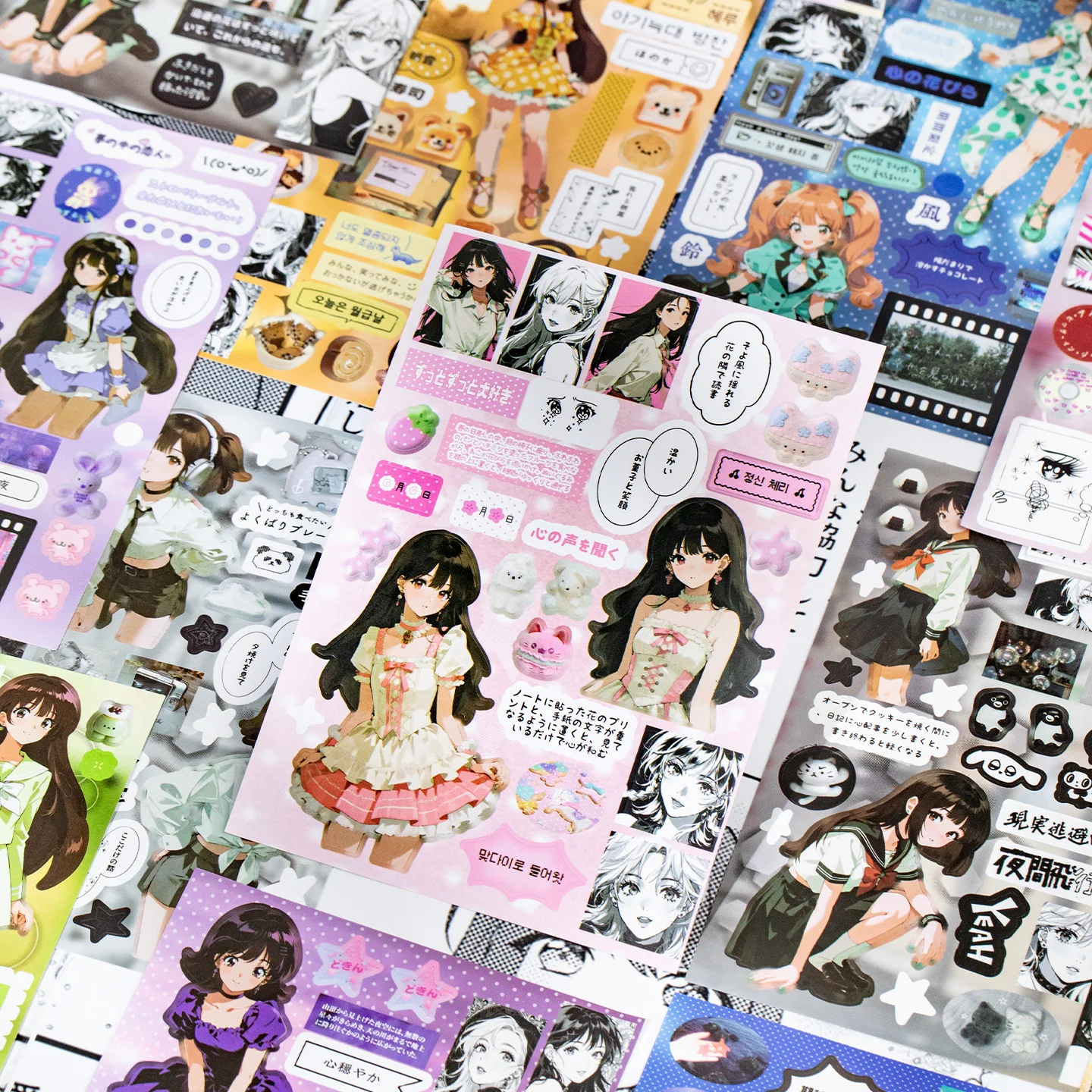 20Pcs Anime Girl Coated Paper Sticker Book, Japanese Manga Character Decals for Journal Phone Case Collage