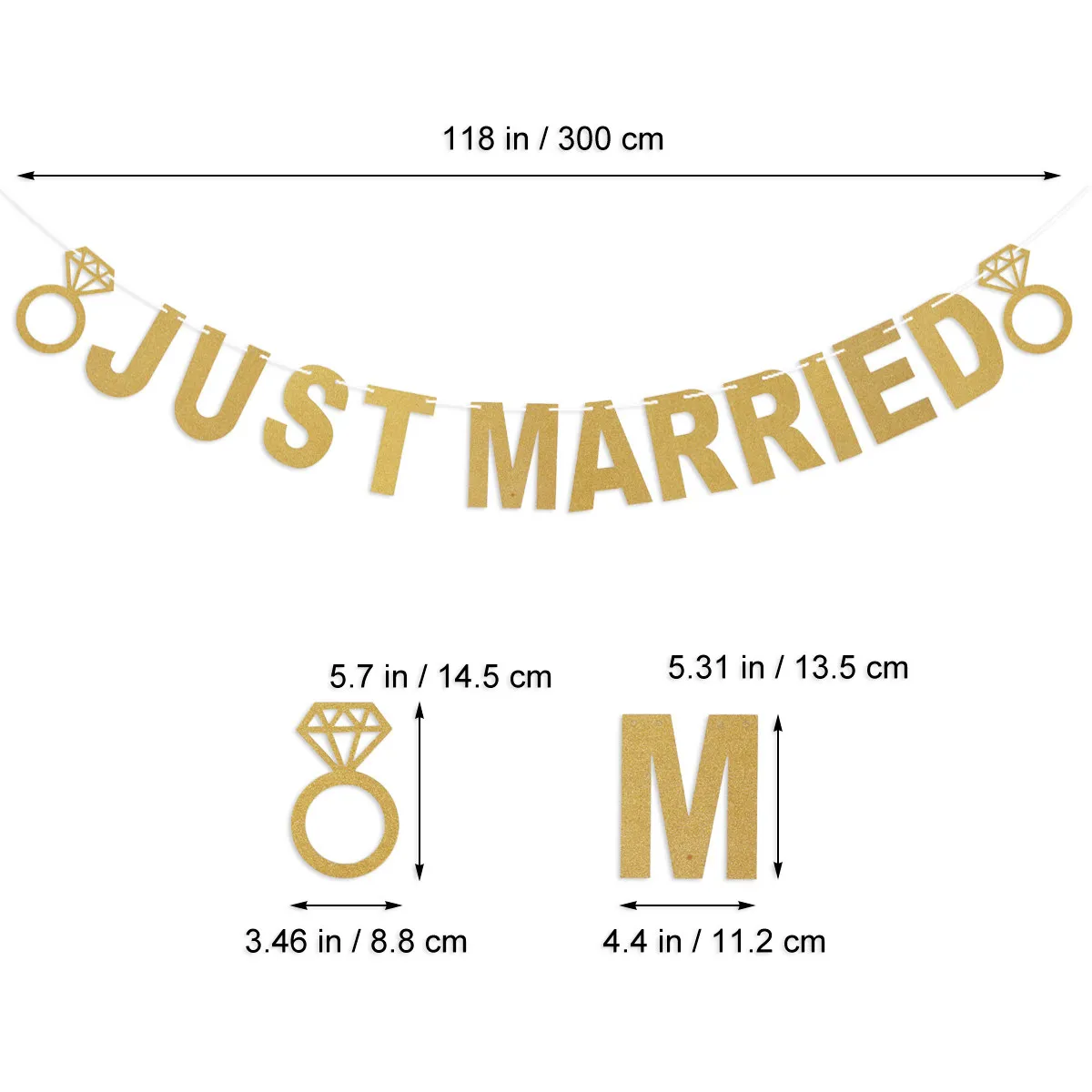 3 Meters Wedding Banner Just Married Glitter Letter Ring Design Party Decoration Wedding Reception Engagement Proposal Banner