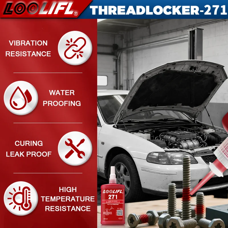 عامل قفل الخيط 271 لاصق خيط سريع الجفاف لاصق لاهوائي مقاوم للتآكل ومضاد للتخفيف، تلقائيًا