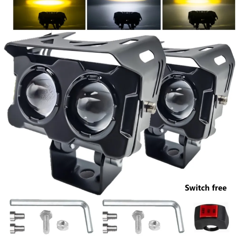 Motorcycle Spotlight DC12-80V Auxiliary 2Lens Headlights  Front Additional Electric for Motorcycles  ATV UTV Fog Light