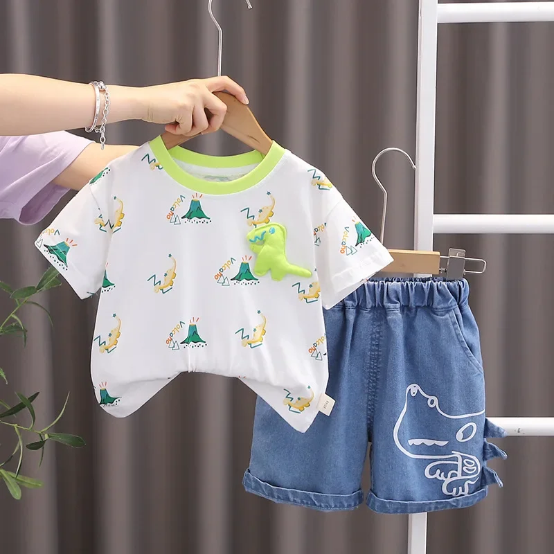 

New Summer Baby Clothes Suit Children Boys Short Sleeved T-Shirt Shorts 2Pcs/Sets Kids Clothing Infant Cartoon Casual Costume