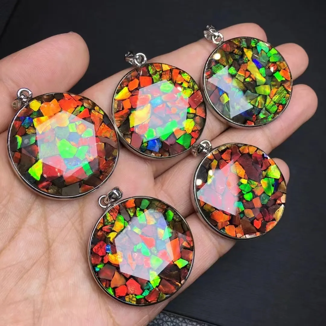 Unit One Piece 925 Silver With 30mm Natural Ammolite Crystal Big Size Pendant