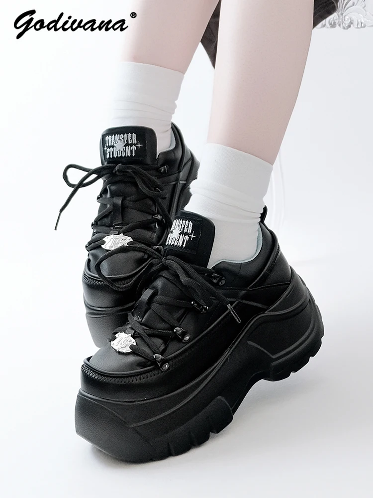 

Оригинальные повседневные женские кроссовки на толстой подошве в стиле Y2K: белые, спортивные, в стиле панк, для студентов, субкультурные, на платформе