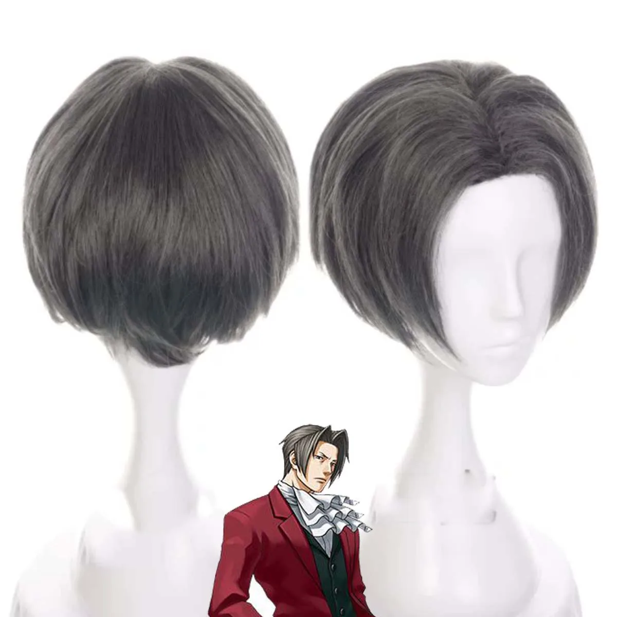 Men Game Gyakuten Saiban Miles Edgeworth Cosplay Short Gray Heat Resistant Synthetic Hair Wig