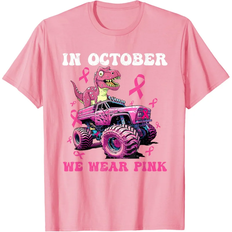 In October We Wear Pink Breast Cancer Trex Dino Kids T-Shirt