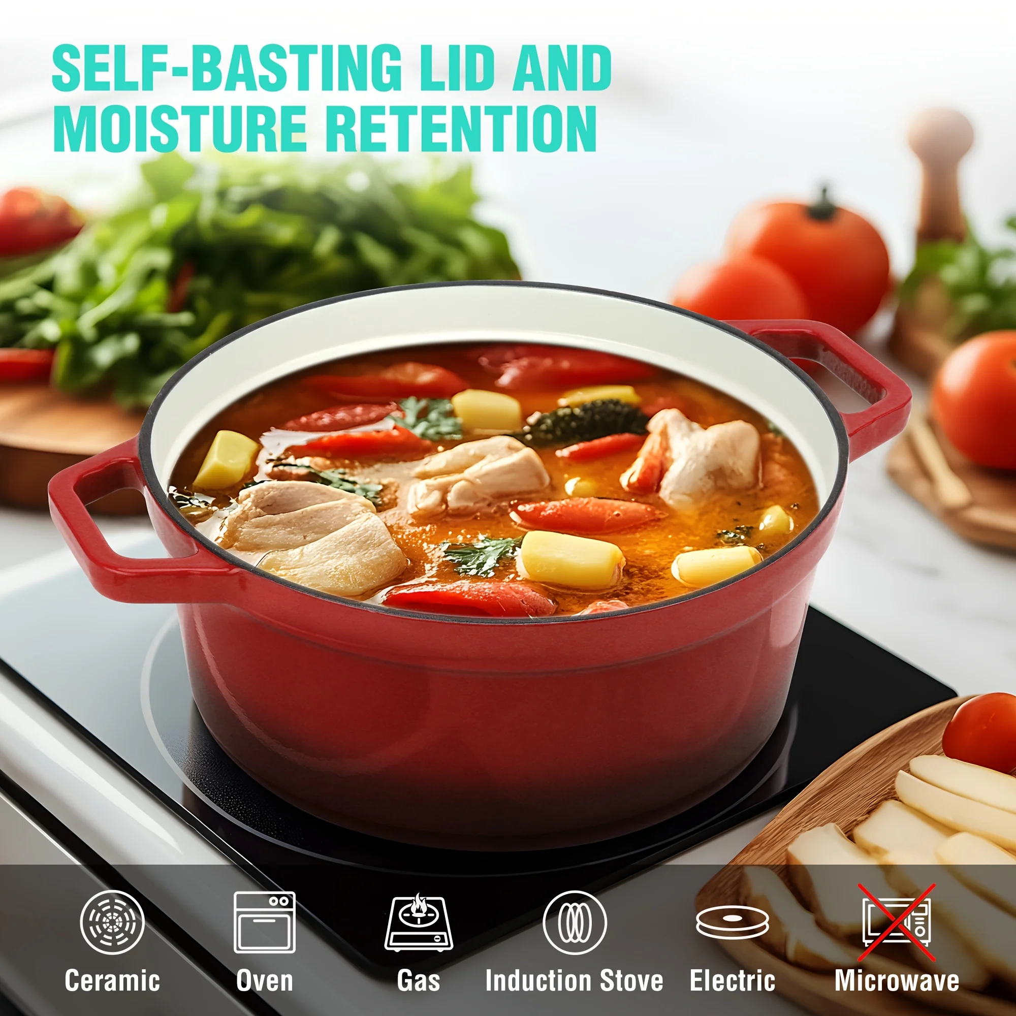 

5.3QT Enameled Cast Iron Dutch Oven with Lid, Non-Stick Pot for Sourdough Bread Baking, Oven Pot with Lid, Enameled Cast