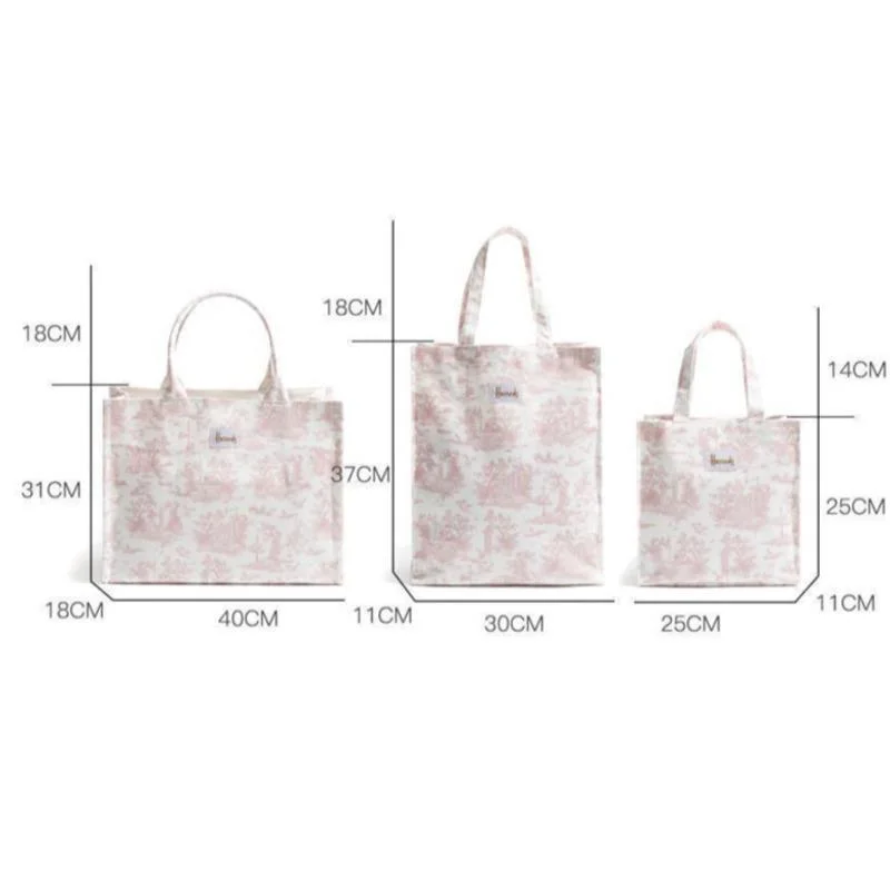 2024 Canvas Fashion Female Tote Handbag Square Flower Printed Stylish Purse For Woman Large Reusable Shopping Shoulder Bag