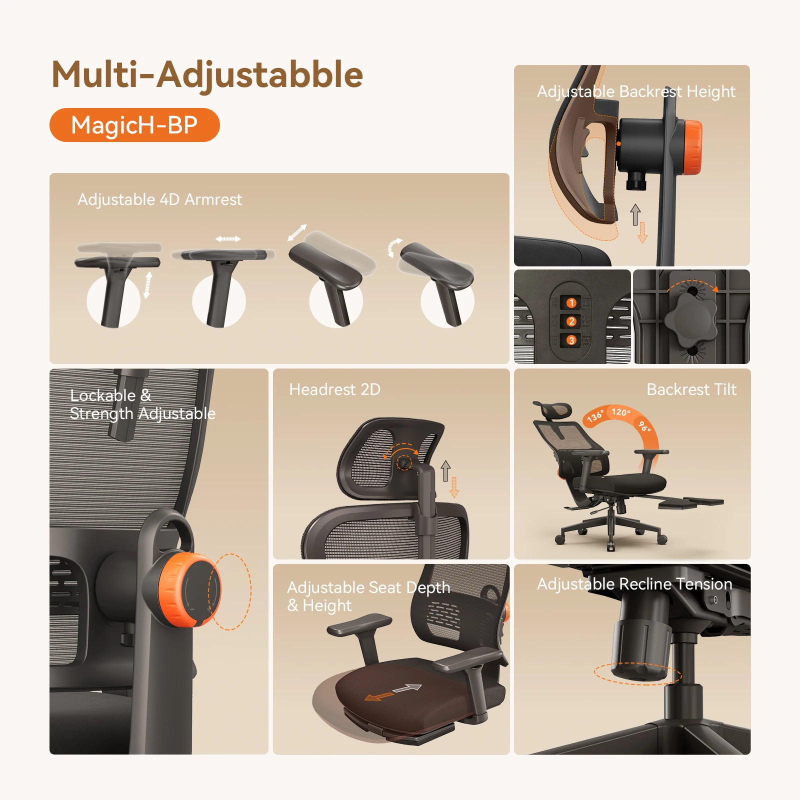 Newtral MAGICH-BP Silla de Oficina Ergonómica con Soporte Lumbar Adaptativo, Silla para Juegos con Reposapiés, Reposabrazos y Reposacabezas Ajustables, Silla Giratoria de Escritorio