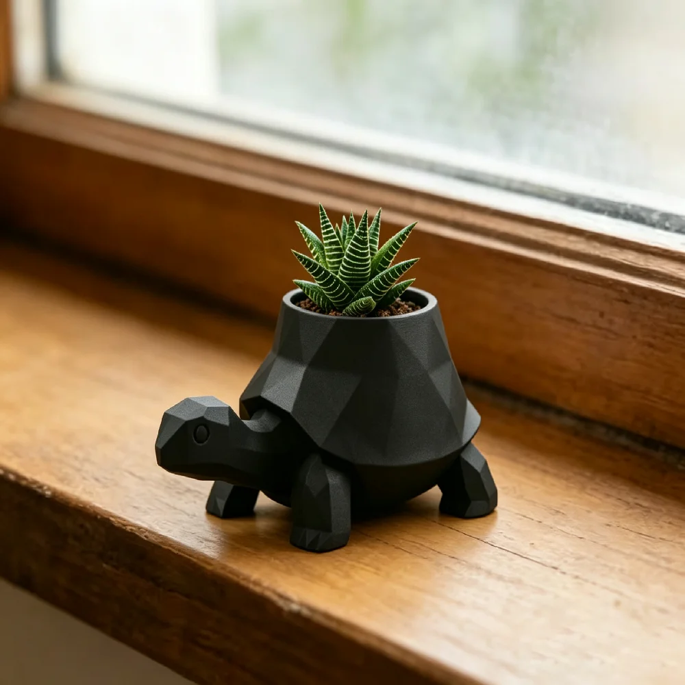 Low Poly Turtle Planter Geometric Tortoise Flower Pot Creative Succulent Plant Holder Home Garden Window Decor 3D Printed