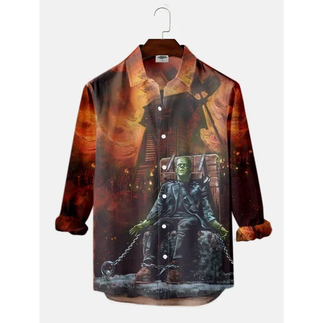 

Horror Movie Characters Shirts 3D Printed Hawaiian Shirt Men Fashion Halloween Long Sleeve Streetwear Oversized Unisex Clothing