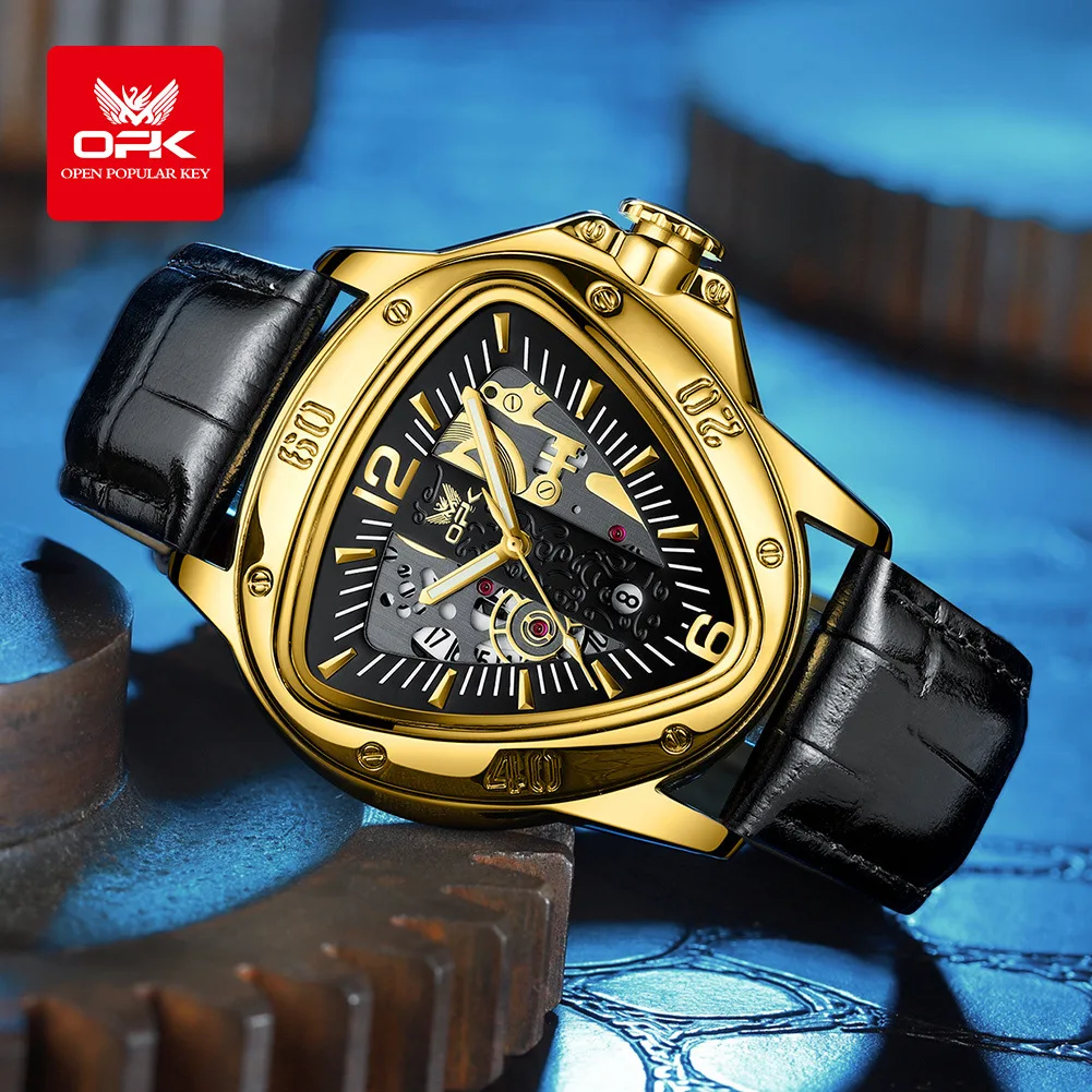 OPK Brand mens watch Fashion Casual Triangle Big Dial Quartz Watch reloj hombre Watch Men relogios masculino