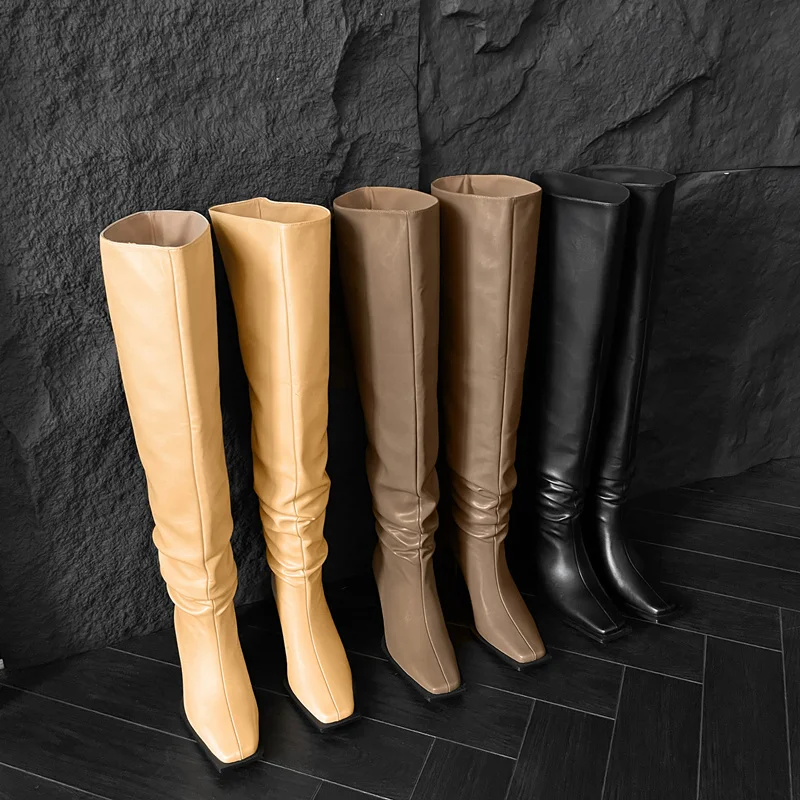 FEDONAS Fashion Sexy Women Over The Knee Boots High Heels Square Toe Party Prom Long Boots Spring Autumn Shoes Woman New Arrival