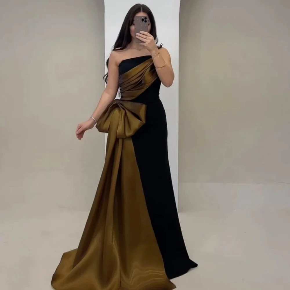 

Black Strapless Long Bespoke Occasion Gown Evening Dresses Pastrol Unisex Jersey Retro Dubai Saudi Arabic Prom Customized