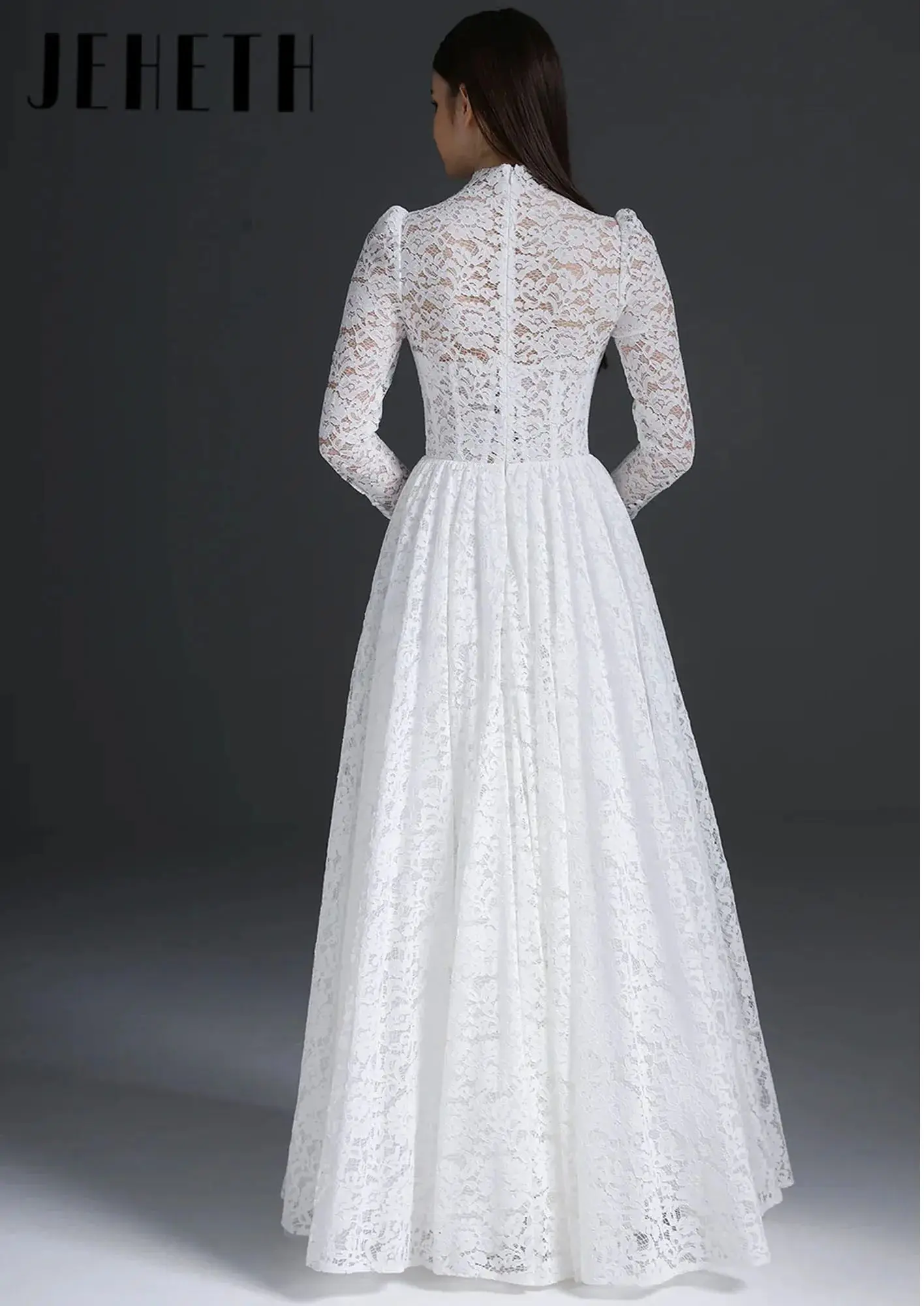 Robe de bal en dentelle, col haut, manches longues, avec Corset, élégante, longueur au sol, robes formelles pour occasions spéciales, personnalisées