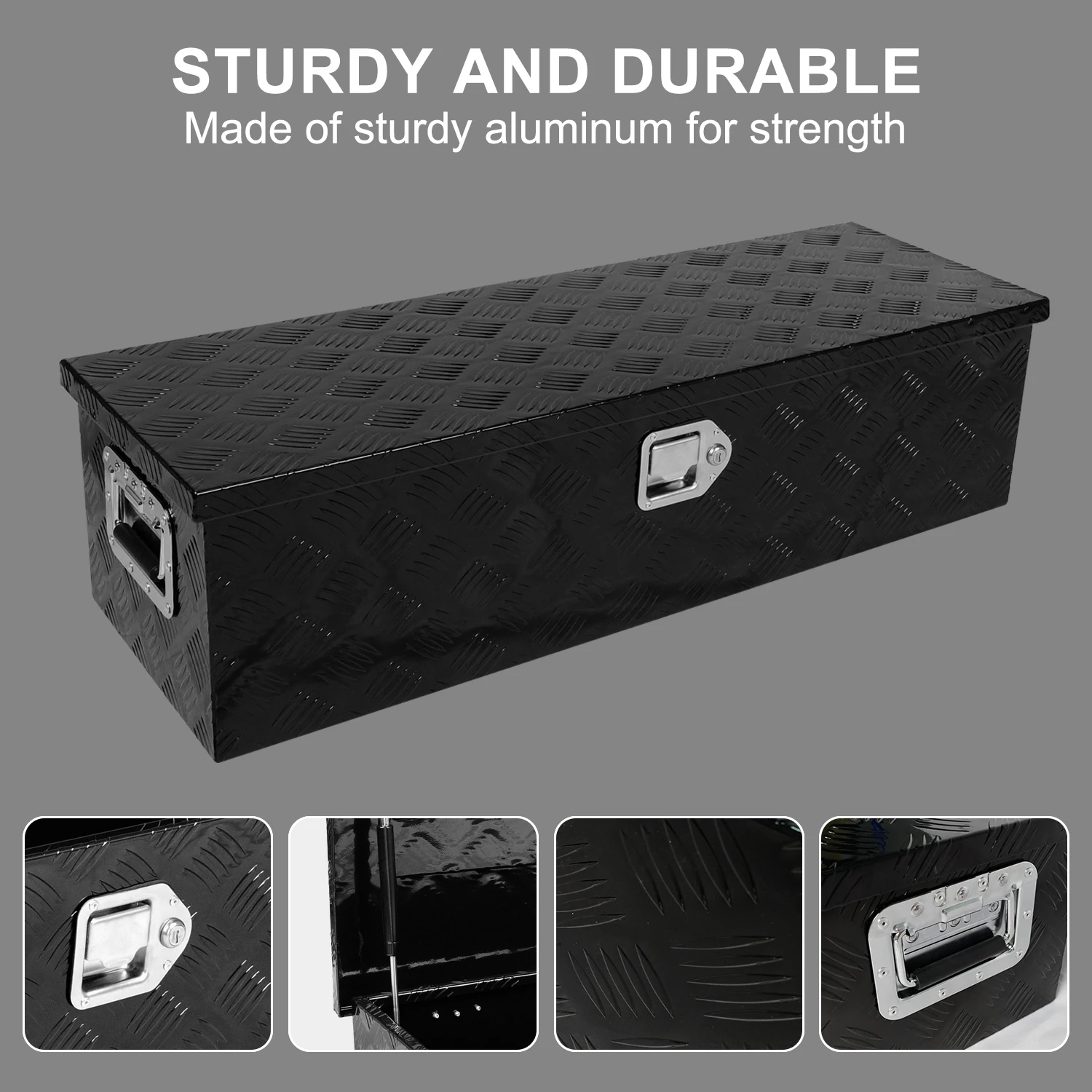 39 Inch Truck Bed Tool Box Aluminum Heavy Duty Trailer Tool Box for Pickup Truck Bed RV Toolbox with Handle and Lock - Black