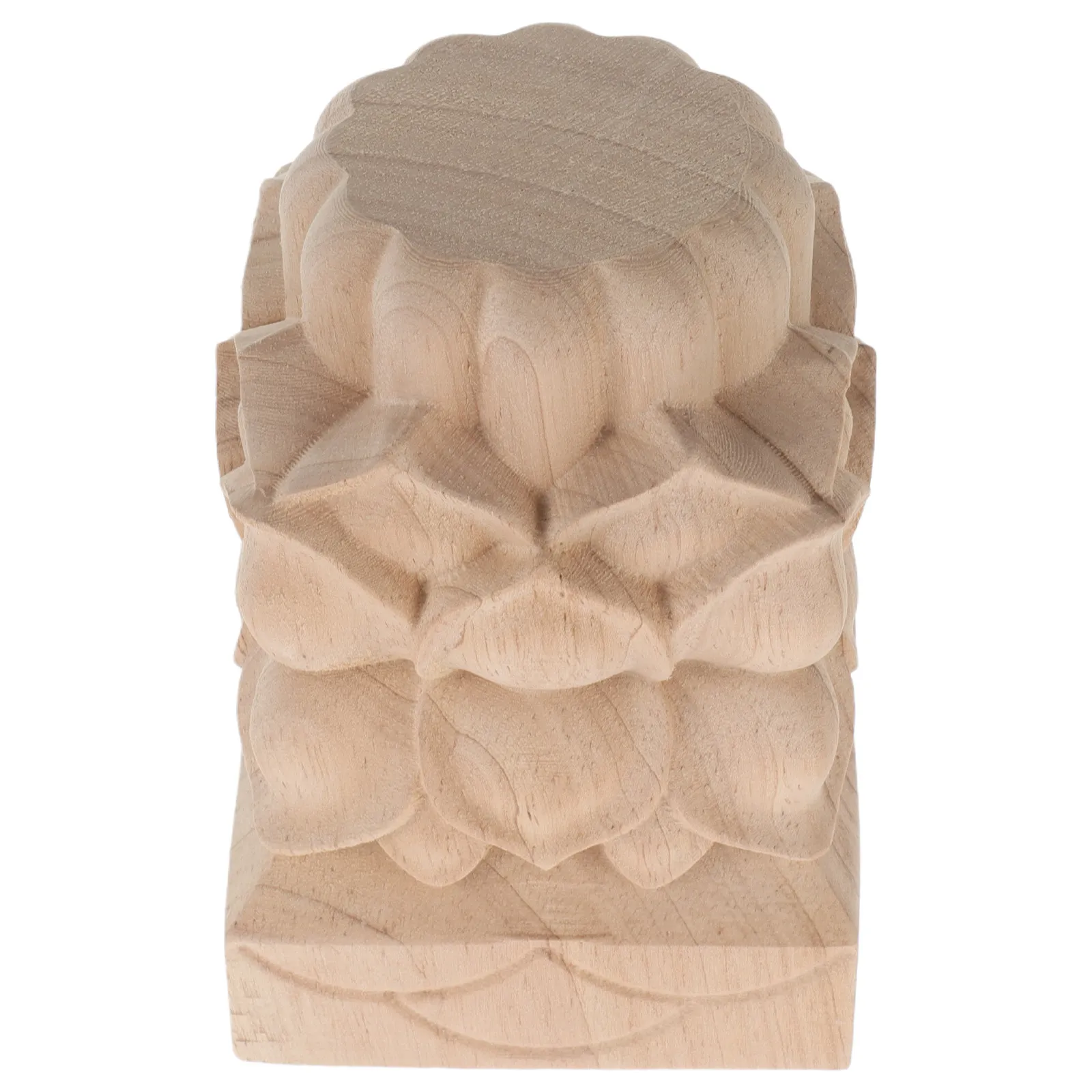 Unpainted Wood Lotus Finial Staircase Spindle Decorative Bedpost Railing Topper 9x12cm Wood Carved Finials for Furniture Crafts