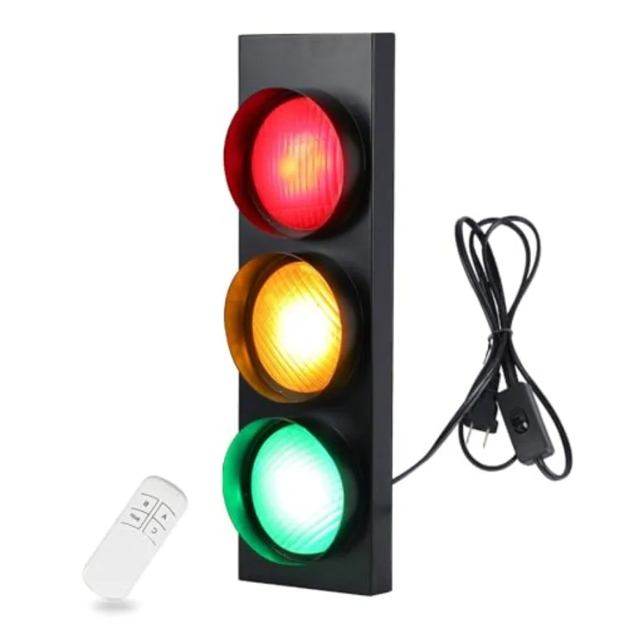 

Traffic Light Wall Lamp Retro Style Traffic LED Lamp with Remote Control Fun Room Traffic Stop Light Decor for 's Day Classroom