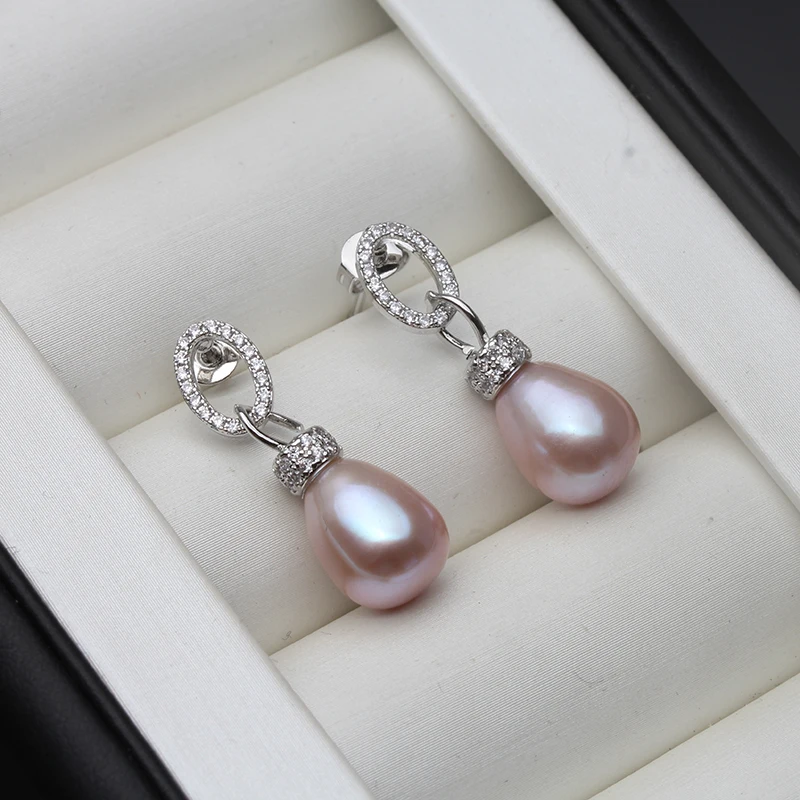 Natural Freshwater Grey Pearl Earrings Women,Trendy 925 Silver Stud Earring Fine Jewelry Anniversary Gift