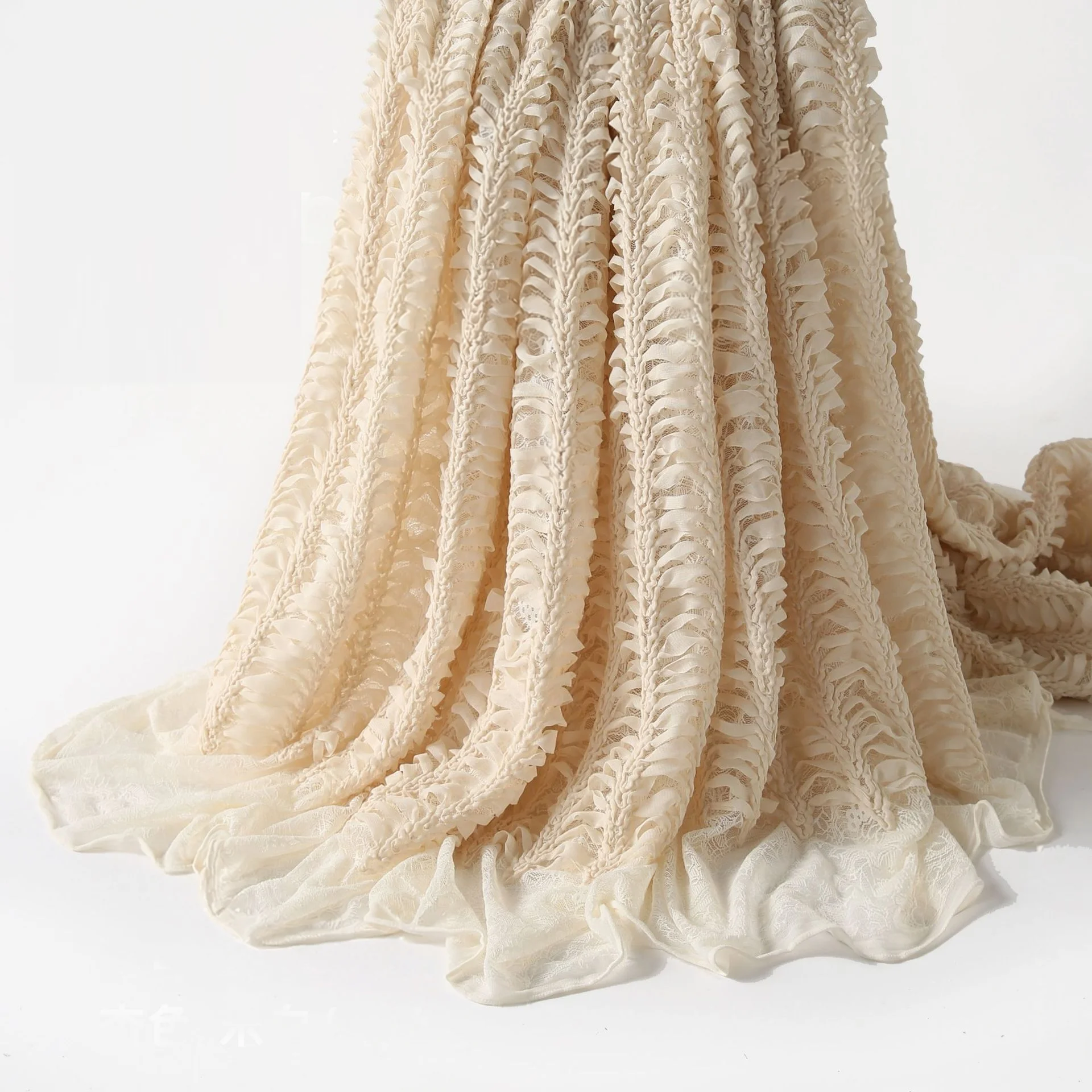 2Yard/lot 150cm Wide Apricot Fishbone Pattern Double Layer Embroidered Fabric for European Court Style Waistcoat Camisole