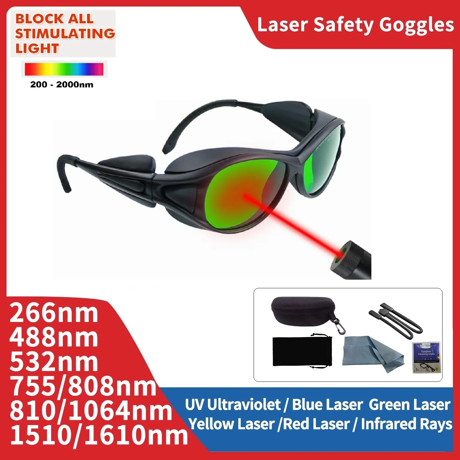 Laser Glasses All Wavelength 200-2000nm Safety Goggles Hair Removal Radiation Protection Protective Eyepiece Industrial IR IPL