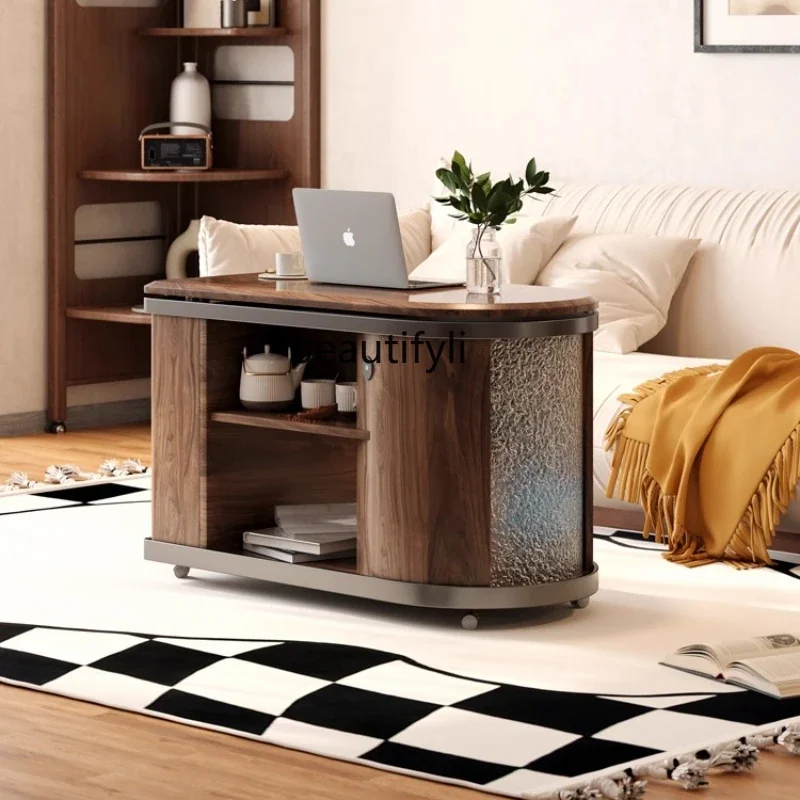 H  Movable Balcony Tea Table Home Adjustable Table Sofa Side  Rock Board Tea Brewing Table
