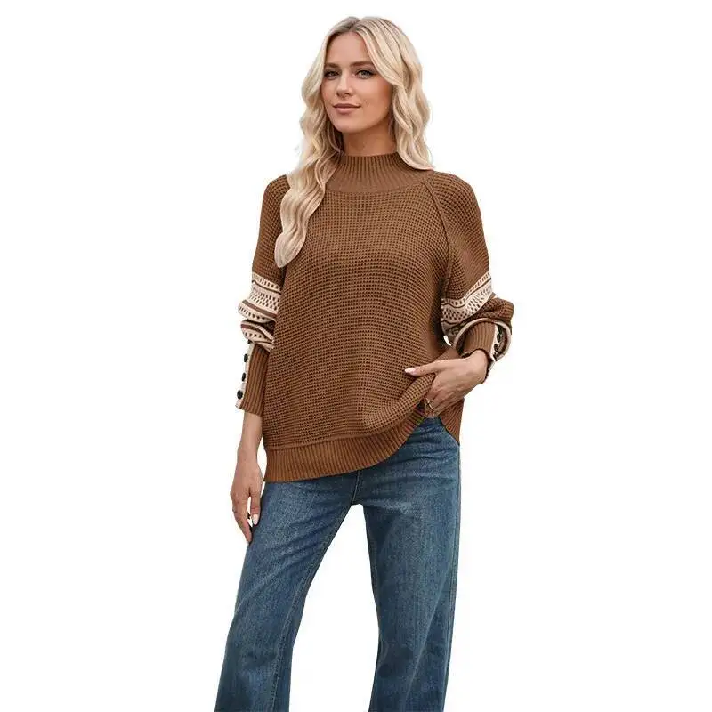 

Женская новинка 2025, осенне-зимний вязаный свитер с полуводолазкой и цветными блоками, модный пуловер, свитер