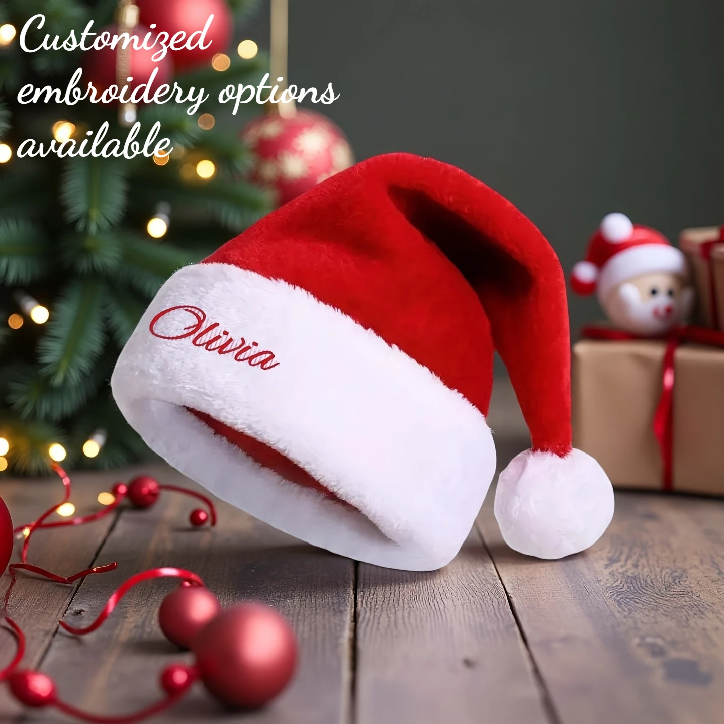 Santa Hat Plush - Chapeau de Noël personnalisé avec broderie
