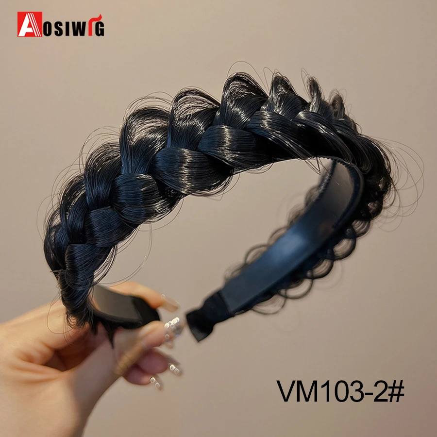 AOSI 1PC Synthetische Damen Haar Breite Fishbone Zöpfe Nicht-slip Stirnband Handgemachte Retro Stirnband Styling Kopfbedeckungen Zubehör – Detail 16