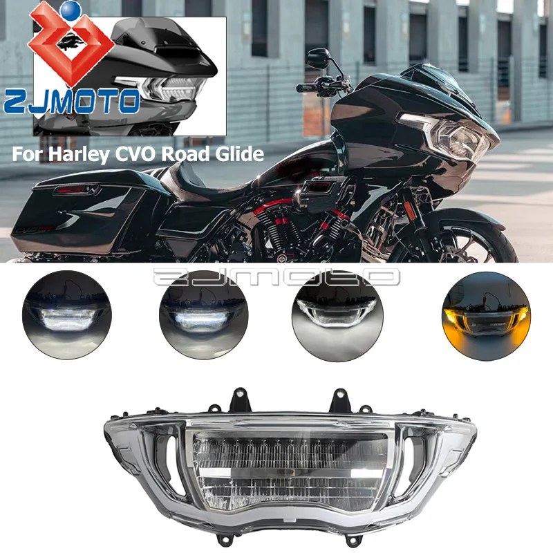 

Передняя светодиодная фара для мотоцикла Harley CVO Road Glide FLTRXSE 2023-2026, FLTRX FLTRXSTSE 2024-2026, черная, с прозрачной линзой
