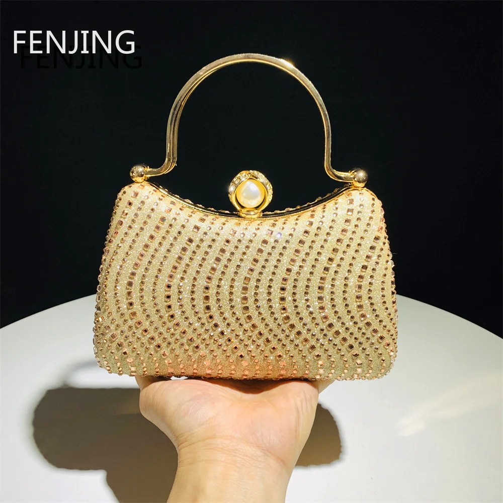 Gold Elegant Rhinestone Purse Trend Luxury Designer Chain Shoulder Bag Women's Handbags Wallets Evening Bags for Wedding Bolso