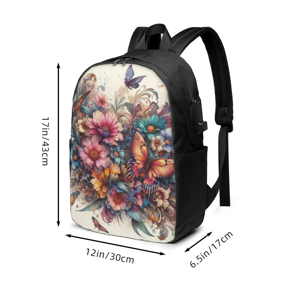 Floral And Butterfly Oil Painting Design Backpack Travel Notebook Bag Computer College Student School Bag Laptop Shoulder Bags
