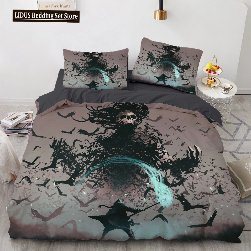 

3D Horror Skull Demon Duvet Cover Set Skeleton Gothic Monster Bedding Set Black Comforter Cover For Boys,full Queen Size 2/3pcs