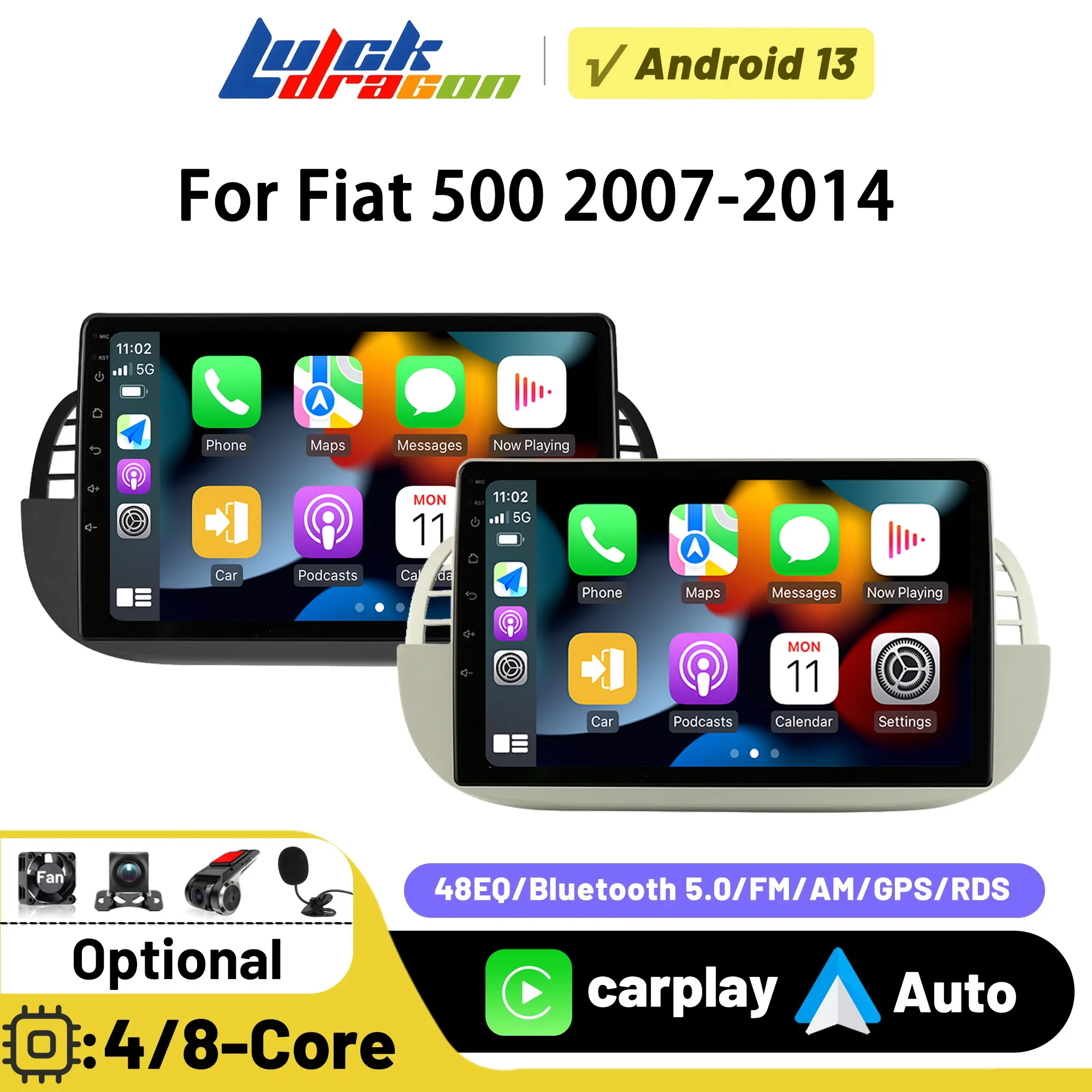 

9 Inch Touch Screen Car Bluetooth Radio 2Din Android 14 GPS FM DSP Multimedia Player for Fiat 500 2007-2014 Carplay Auto Audio