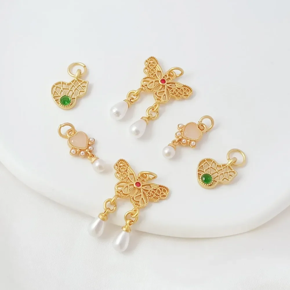 

Ancient-style Gold Accessory Lace Gourd Butterfly Heart Pendant, Imitation Pearl Pendant, DIY Handcrafted Bracelet Pendant