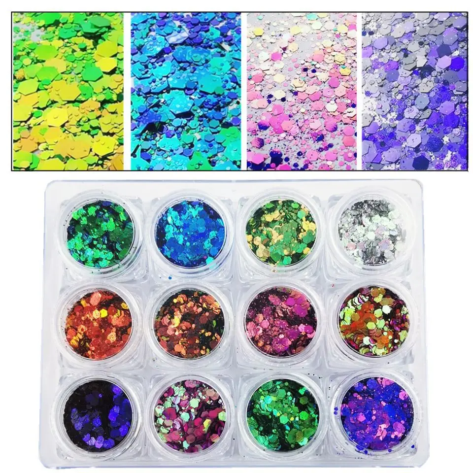 

Chameleon Chunky glitter 12 Colors colour shift glitter , resin supplies , nail art glitter Chunky Chameleon Color Shift Glitter