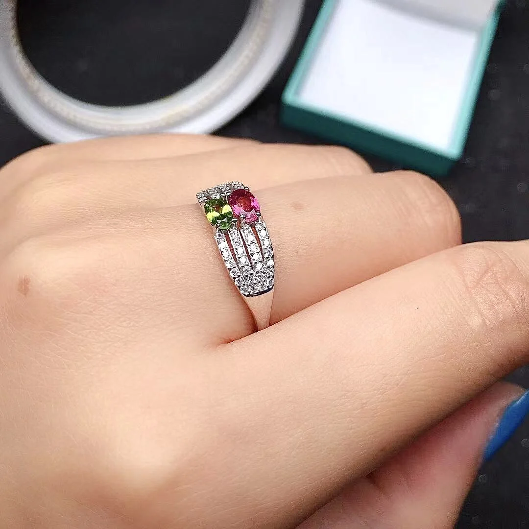 

100% Natural Tourmaline Ring for Party 3mm*5mm Tourmaline Silver Ring 925 Silver Tourmaline Jewelry Gift for Woman