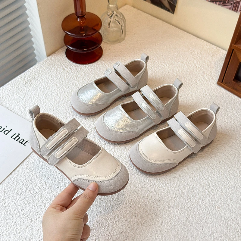 

Children's Leather School Shoes 2025 New Girls Flat Shoes Spring Autumn Patchwork Kids Causal Ballet Princess Performance Shoes