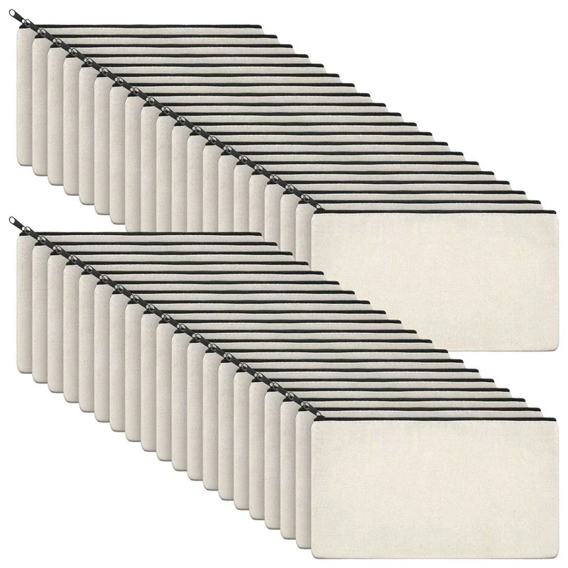 キャンバスジッパー付きペンシルケース,ホワイトバッグ,日曜大工バッグ,化粧品バッグ,黒,ホット,80個,ベージュ,40個