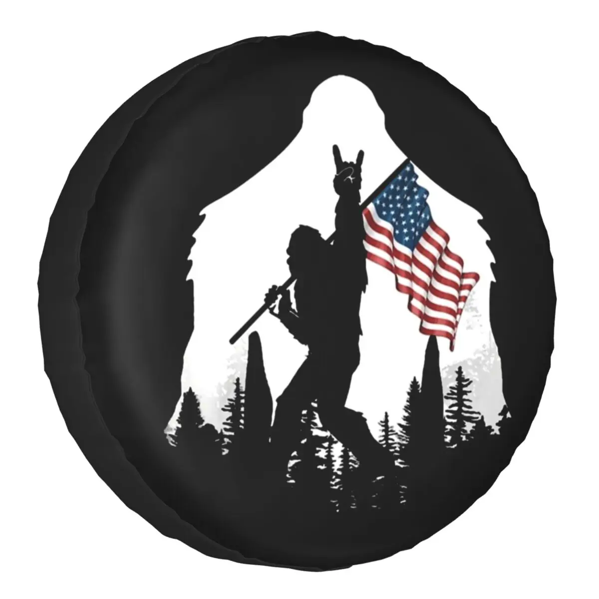 Bigfoot American Flag Tire Cover 4WD RV Sasquatch Spare Wheel Protector Universal For Jeep Grand Cherokee 14